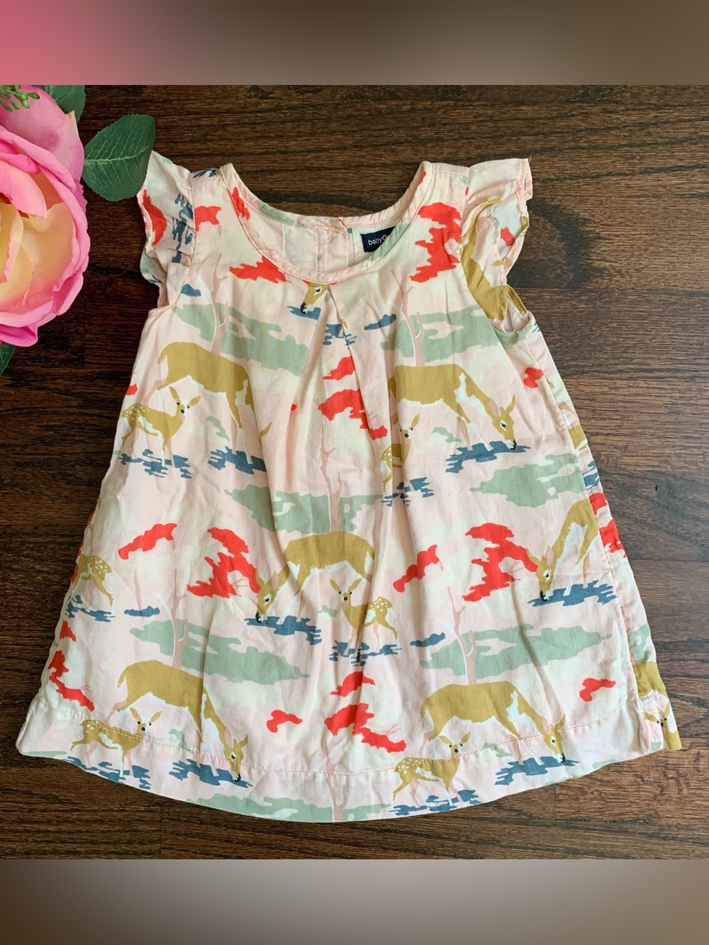 Gap dress printed with deer and fawns, size 6-12Mo